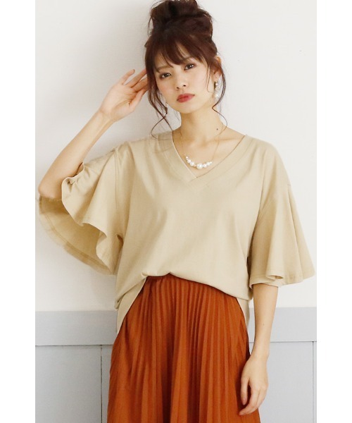 フレアスリーブカットソー（Tシャツ/カットソー）｜ElegChic