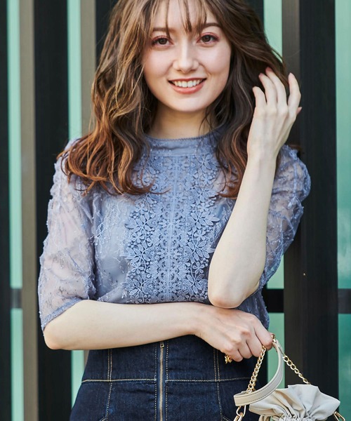 NOELA（ノエラ）の「シアーレースブラウス（シャツ/ブラウス・レディース・サックスブルー/オフホワイト/ブラック・FREE）」の3枚目の写真