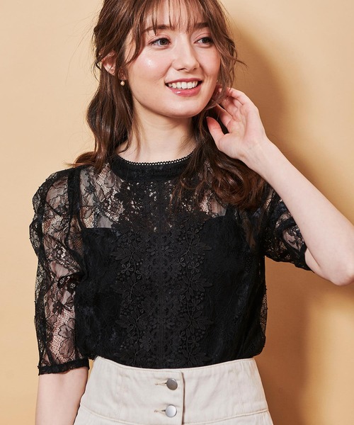 NOELA（ノエラ）の「シアーレースブラウス（シャツ/ブラウス・レディース・サックスブルー/オフホワイト/ブラック・FREE）」の2枚目の写真