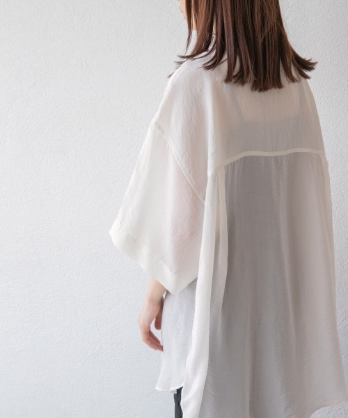 yuw（ユウ）の「シアーシャツＳＳ　951584（シャツ/ブラウス・レディース・オフホワイト/ピンク/イエロー/グリーン・FREE）」の7枚目の写真