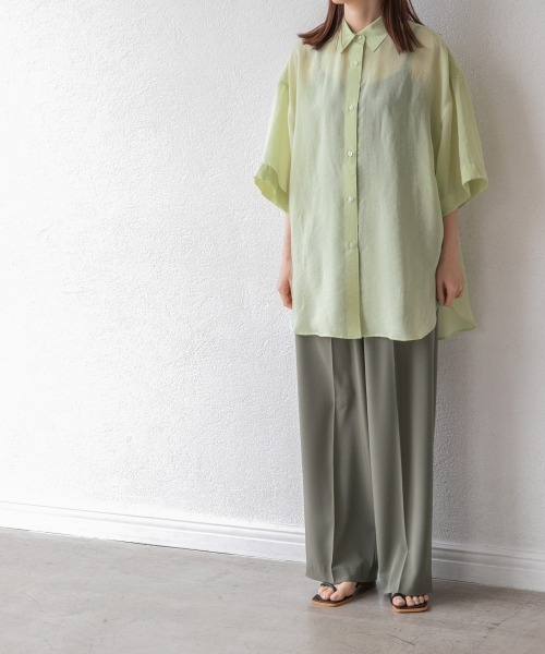 yuw（ユウ）の「シアーシャツＳＳ　951584（シャツ/ブラウス・レディース・オフホワイト/ピンク/イエロー/グリーン・FREE）」の11枚目の写真