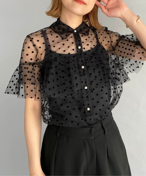 PICCIN(ピッチン)の「フロッキードットチュールフリルシアーブラウス(シャツ/ブラウス・レディース・ブラック・M)」の5枚目の写真