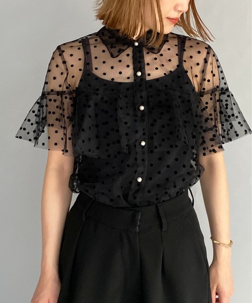 PICCIN(ピッチン)の「フロッキードットチュールフリルシアーブラウス(シャツ/ブラウス・レディース・ブラック・M)」の6枚目の写真