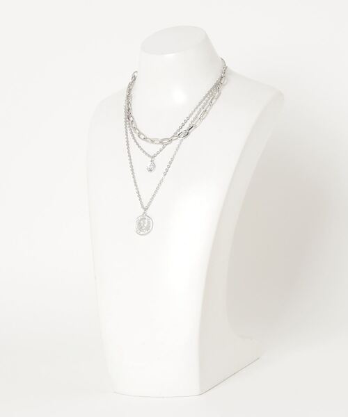 Chikashitsu +(チカシツプラス)の「【Chikashitsu +/チカシツプラス】layered necklace/レイヤード ネックレス 3連 チェーン コイン ネックレス(ネックレス・メンズ・シルバー系1/シルバー系2・FREE)」の3枚目の写真
