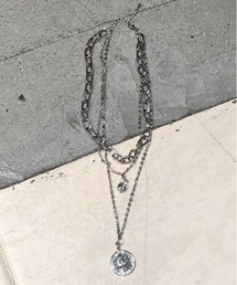 【Chikashitsu +/チカシツプラス】layered necklace/レイヤード ネックレス ３連 チェーン コイン ネックレス