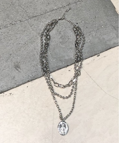 Chikashitsu +(チカシツプラス)の「【Chikashitsu +/チカシツプラス】layered necklace/レイヤード ネックレス 3連 チェーン コイン ネックレス(ネックレス・メンズ・シルバー系1/シルバー系2・FREE)」の2枚目の写真