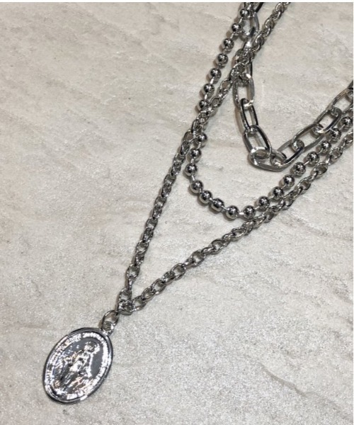 Chikashitsu +(チカシツプラス)の「【Chikashitsu +/チカシツプラス】layered necklace/レイヤード ネックレス 3連 チェーン コイン ネックレス(ネックレス・メンズ・シルバー系1/シルバー系2・FREE)」の8枚目の写真