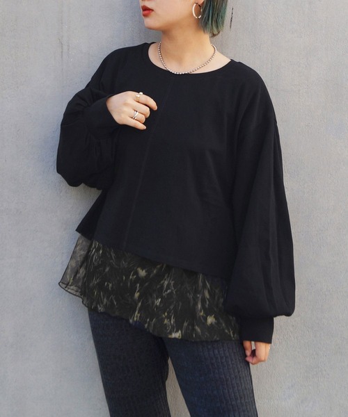 179/WG(イチナナキュウダブルジー)の「リバーシブルチュールオーバープル(Tシャツ/カットソー・レディース・ブラック/チャコールグレー/ベージュ・FREE)」の2枚目の写真