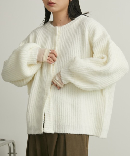 Aunt Marie's（アントマリーズ）の「【ロングセラー！】ミックスボリュームニットカーディガン（カーディガン/ボレロ・レディース・オレンジ/ブラック/アイボリー/グリーン/ライトブルー/スモークピンク/ライトグレー/パープル/レッド/モカ・FREE）」の20枚目の写真