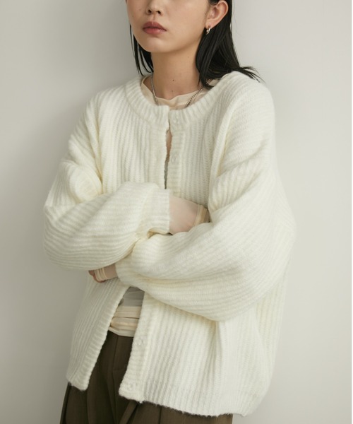 Aunt Marie's（アントマリーズ）の「【ロングセラー！】ミックスボリュームニットカーディガン（カーディガン/ボレロ・レディース・オレンジ/ブラック/アイボリー/グリーン/ライトブルー/スモークピンク/ライトグレー/パープル/レッド/モカ・FREE）」の14枚目の写真