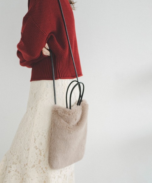 FREE'S MART（フリーズマート）の「◆ミニファーバッグ（ハンドバッグ・レディース・ホワイト/グレー・ﾌﾘ-）」の2枚目の写真