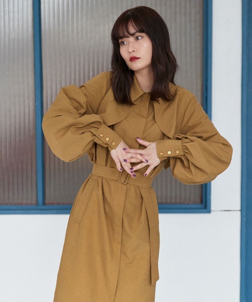 Keeepy(キーピー)の「【Keeepy】volume sleeve layered design shirt dress(シャツワンピース・レディース・ネイビー/ブラウン・FREE)」の3枚目の写真