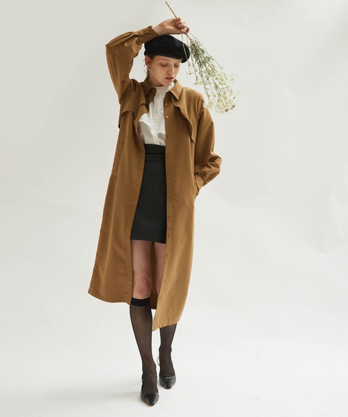 Keeepy(キーピー)の「【Keeepy】volume sleeve layered design shirt dress(シャツワンピース・レディース・ネイビー/ブラウン・FREE)」の4枚目の写真