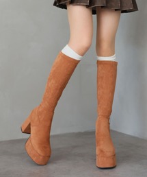 VIVIAN | スクエアトゥ厚底プラットフォームストレッチロングブーツ(ブーツ)