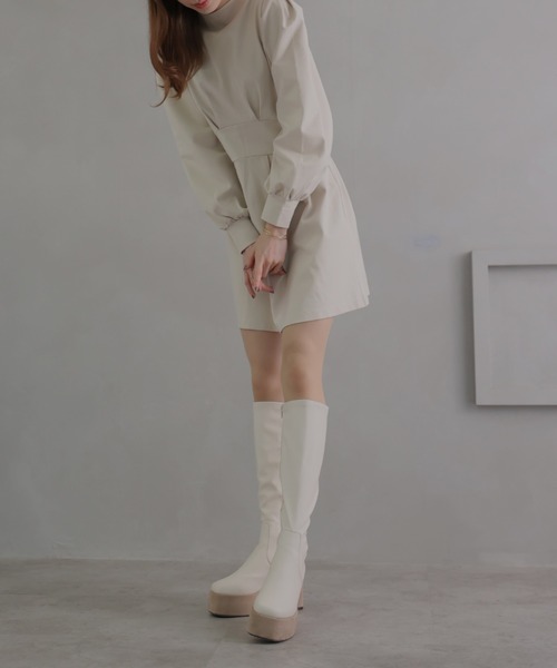 VIVIAN（ヴィヴィアン）の「スクエアトゥ厚底プラットフォームストレッチロングブーツ（ブーツ・レディース・ブラック/ダークブラウン/アイボリー/ブラック系その他3/グレー系その他3/イエロー系その他6・S/M/L/SS/LL）」の11枚目の写真