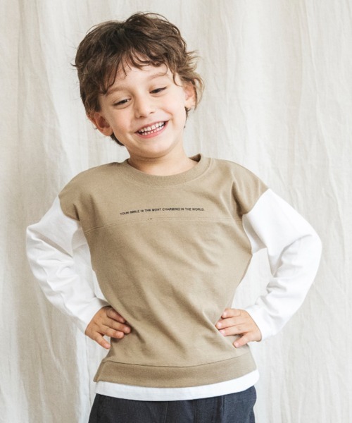 BRANSHES(ブランシェス)の「【ベスト重ね着風】長袖Tシャツ(Tシャツ/カットソー・キッズ・ベージュ/ブラック・100cm/110cm/90cm/150cm/130cm/140cm/120cm)」の1枚目の写真
