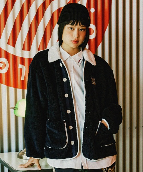 ROMANTIC CROWN（ロマンティッククラウン）の「【ROMANTIC CROWN】FLEECE BUTTON JACKET / ロマンティッククラウン フリース ボタン ジャケット（ブルゾン・メンズ・ネイビー/オートミール・SMALL/MEDIUM/LARGE/X-LARGE）」の2枚目の写真