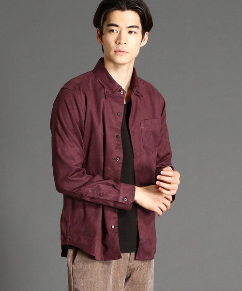 HIDEAWAYS NICOLE（ハイダウェイニコル）の「ストレッチスウェードボタンダウンシャツ（シャツ/ブラウス・メンズ・ブラック/オフホワイト/ボルドー/モカ・MEDIUM/X-LARGE/LARGE）」の4枚目の写真