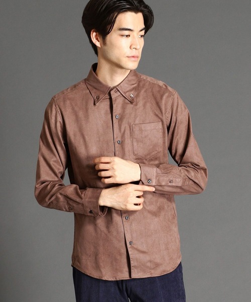 HIDEAWAYS NICOLE（ハイダウェイニコル）の「ストレッチスウェードボタンダウンシャツ（シャツ/ブラウス・メンズ・ブラック/オフホワイト/ボルドー/モカ・MEDIUM/X-LARGE/LARGE）」の3枚目の写真