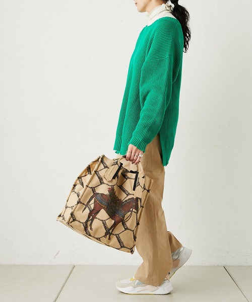 ear PAPILLONNER（イアパピヨネ）の「コットン縦長トートバッグ　ネコ・ウマ（トートバッグ・レディース・ブラック/ベージュ・FREE）」の10枚目の写真