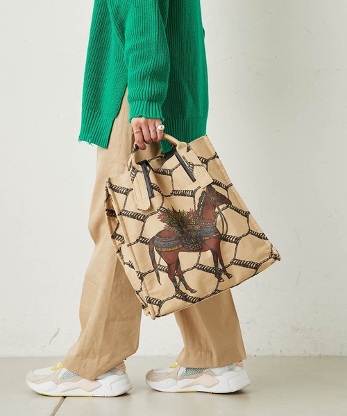 ear PAPILLONNER（イアパピヨネ）の「コットン縦長トートバッグ　ネコ・ウマ（トートバッグ・レディース・ブラック/ベージュ・FREE）」の14枚目の写真