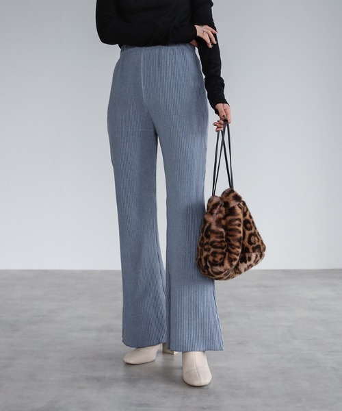 r.(アールドット)の「ダブルフェイス ミニプリーツ フレアパンツ(スウェットパンツ・レディース・ブラック/ブラウン/ベージュ/ブルー/パープル・MEDIUM)」の5枚目の写真