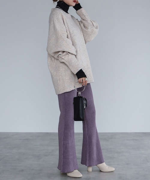 r.(アールドット)の「ダブルフェイス ミニプリーツ フレアパンツ(スウェットパンツ・レディース・ブラック/ブラウン/ベージュ/ブルー/パープル・MEDIUM)」の20枚目の写真