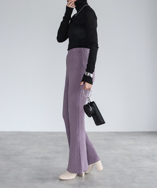 r.(アールドット)の「ダブルフェイス ミニプリーツ フレアパンツ(スウェットパンツ・レディース・ブラック/ブラウン/ベージュ/ブルー/パープル・MEDIUM)」の8枚目の写真