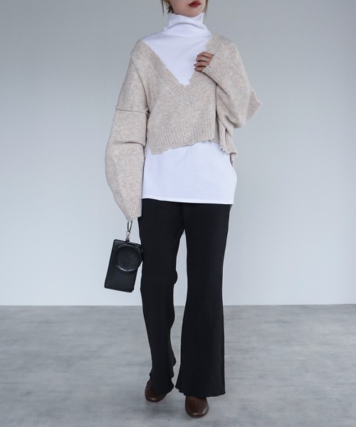 r.(アールドット)の「ダブルフェイス ミニプリーツ フレアパンツ(スウェットパンツ・レディース・ブラック/ブラウン/ベージュ/ブルー/パープル・MEDIUM)」の14枚目の写真