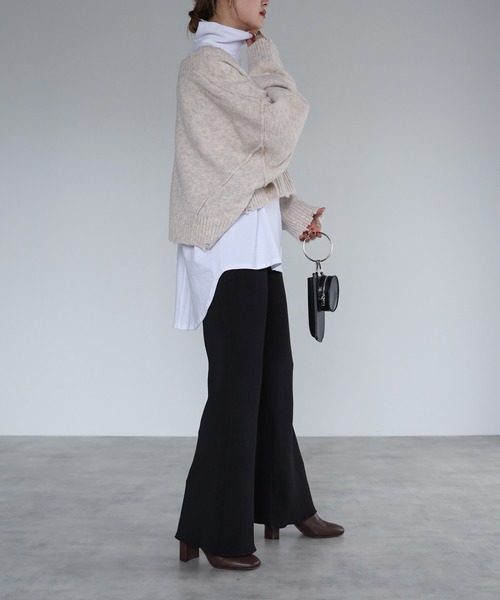 r.(アールドット)の「ダブルフェイス ミニプリーツ フレアパンツ(スウェットパンツ・レディース・ブラック/ブラウン/ベージュ/ブルー/パープル・MEDIUM)」の18枚目の写真