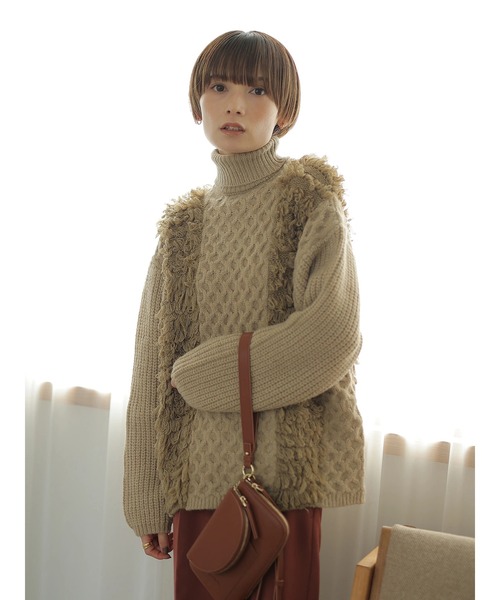 rem closet(レムクローゼット)の「フリンジニット(その他トップス・レディース・ブラック/ベージュ・S)」の3枚目の写真