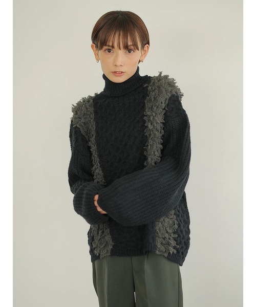 rem closet(レムクローゼット)の「フリンジニット(その他トップス・レディース・ブラック/ベージュ・S)」の15枚目の写真