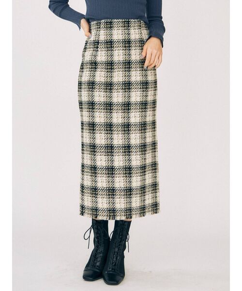 MERCURYDUO（マーキュリーデュオ）の「チェックツイードタイトスカート（スカート・レディース・ブラック/ブルー・SMALL/MEDIUM）」の2枚目の写真