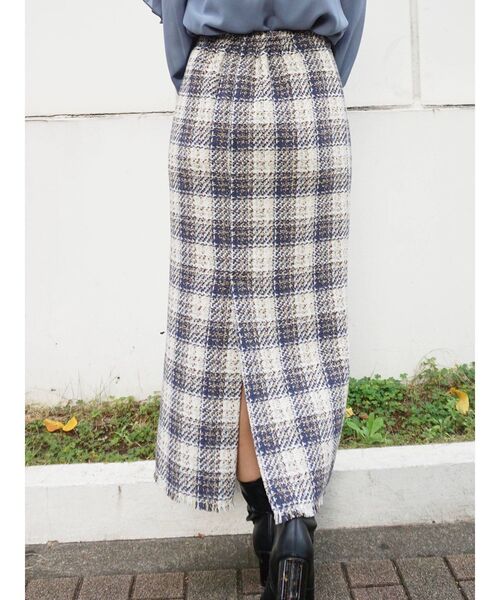 MERCURYDUO（マーキュリーデュオ）の「チェックツイードタイトスカート（スカート・レディース・ブラック/ブルー・SMALL/MEDIUM）」の5枚目の写真