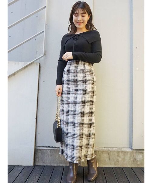 MERCURYDUO（マーキュリーデュオ）の「チェックツイードタイトスカート（スカート・レディース・ブラック/ブルー・SMALL/MEDIUM）」の6枚目の写真
