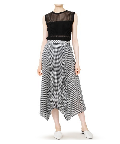 LE CIEL BLEU(ルシェルブルー)の「Sheer Gingaham Pleated Skirt(スカート・レディース・ブラック/ブラウン・38/34/36)」の4枚目の写真