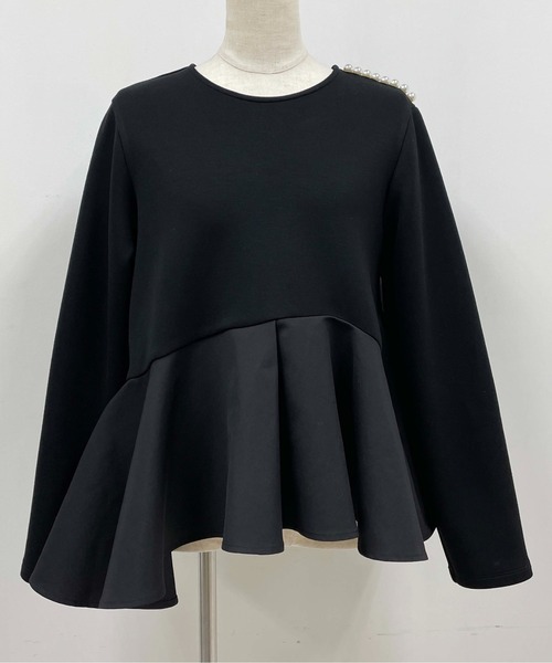 PICCIN（ピッチン）の「肩パール裾アシメ切替プルオーバー（Tシャツ/カットソー・レディース・ライトグレー/ブラック・M）」の9枚目の写真