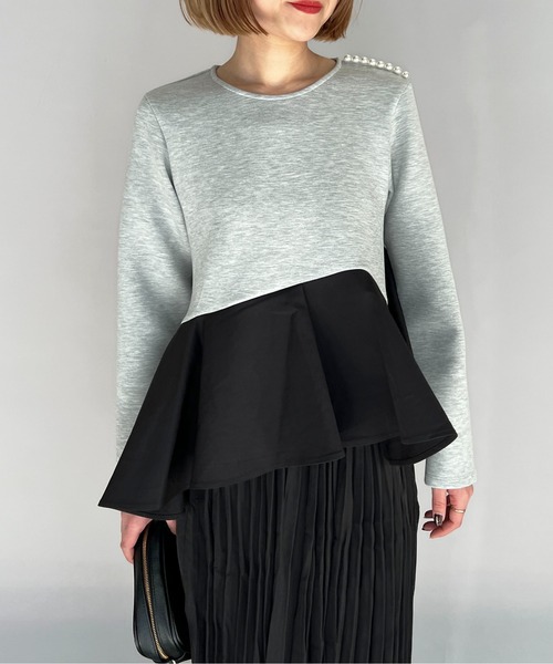 PICCIN（ピッチン）の「肩パール裾アシメ切替プルオーバー（Tシャツ/カットソー・レディース・ライトグレー/ブラック・M）」の11枚目の写真