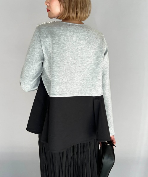 PICCIN（ピッチン）の「肩パール裾アシメ切替プルオーバー（Tシャツ/カットソー・レディース・ライトグレー/ブラック・M）」の15枚目の写真