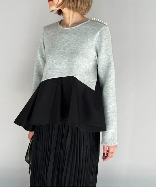PICCIN（ピッチン）の「肩パール裾アシメ切替プルオーバー（Tシャツ/カットソー・レディース・ライトグレー/ブラック・M）」の7枚目の写真