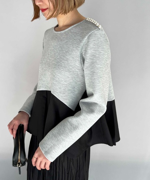 PICCIN（ピッチン）の「肩パール裾アシメ切替プルオーバー（Tシャツ/カットソー・レディース・ライトグレー/ブラック・M）」の19枚目の写真