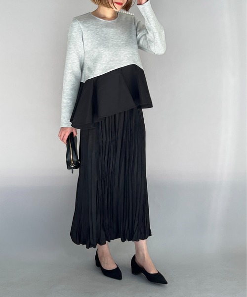 PICCIN（ピッチン）の「肩パール裾アシメ切替プルオーバー（Tシャツ/カットソー・レディース・ライトグレー/ブラック・M）」の16枚目の写真