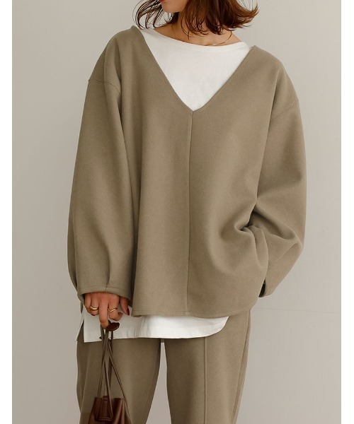 Re:EDIT（リエディ）の「軽くて暖かいリサイクルストレッチ圧縮ニットソー深Vネックプルオーバー（その他トップス・レディース・ブラック/グレー系その他/ブルー/ベージュ・MEDIUM/LARGE）」の3枚目の写真