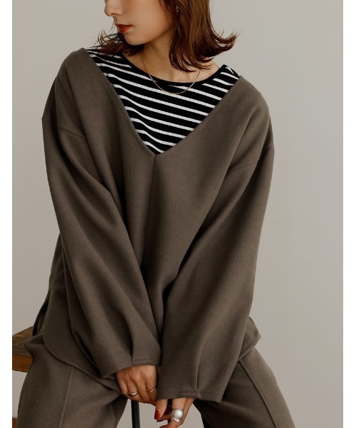 Re:EDIT（リエディ）の「軽くて暖かいリサイクルストレッチ圧縮ニットソー深Vネックプルオーバー（その他トップス・レディース・ブラック/グレー系その他/ブルー/ベージュ・MEDIUM/LARGE）」の13枚目の写真