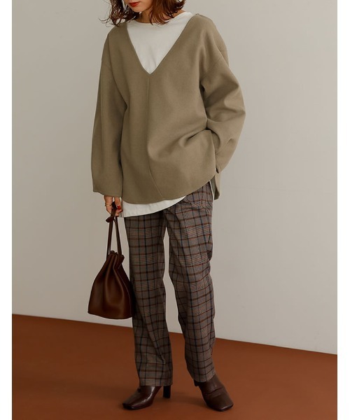 Re:EDIT（リエディ）の「軽くて暖かいリサイクルストレッチ圧縮ニットソー深Vネックプルオーバー（その他トップス・レディース・ブラック/グレー系その他/ブルー/ベージュ・MEDIUM/LARGE）」の12枚目の写真