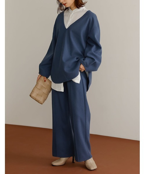 Re:EDIT（リエディ）の「軽くて暖かいリサイクルストレッチ圧縮ニットソー深Vネックプルオーバー（その他トップス・レディース・ブラック/グレー系その他/ブルー/ベージュ・MEDIUM/LARGE）」の19枚目の写真