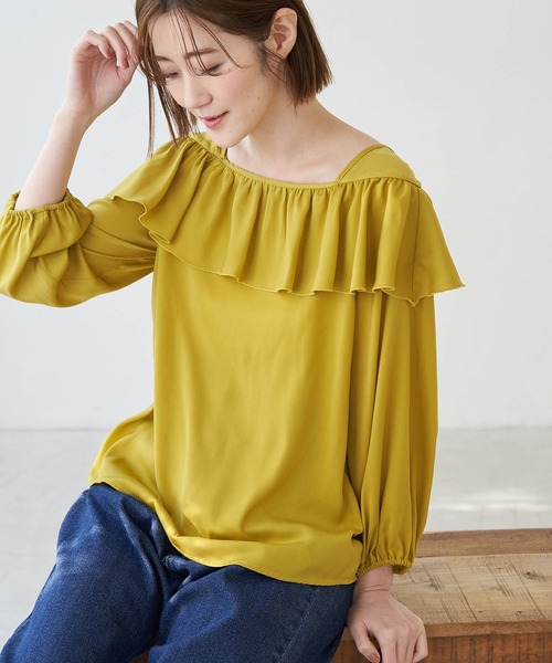 ROPE' PICNIC(ロペピクニック)の「ラッフルデザインブラウス(シャツ/ブラウス・レディース・ネイビー/オフホワイト/イエロー・38)」の13枚目の写真