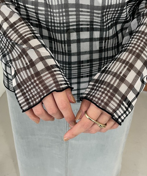 CAPRICIEUX LE'MAGE（カプリシューレマージュ）の「【AgAwd/アガウド】シアーチェックハイネックTシャツ（Tシャツ/カットソー・レディース・ブラック/ブラウン・FREE）」の22枚目の写真