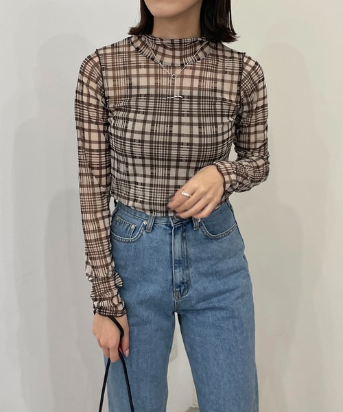 CAPRICIEUX LE'MAGE（カプリシューレマージュ）の「【AgAwd/アガウド】シアーチェックハイネックTシャツ（Tシャツ/カットソー・レディース・ブラック/ブラウン・FREE）」の15枚目の写真