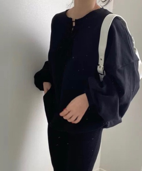 sakishimatokyo(サキシマトーキョー)の「レースアッププルオーバー(Tシャツ/カットソー・レディース・ブラック/グレー・FREE)」の4枚目の写真